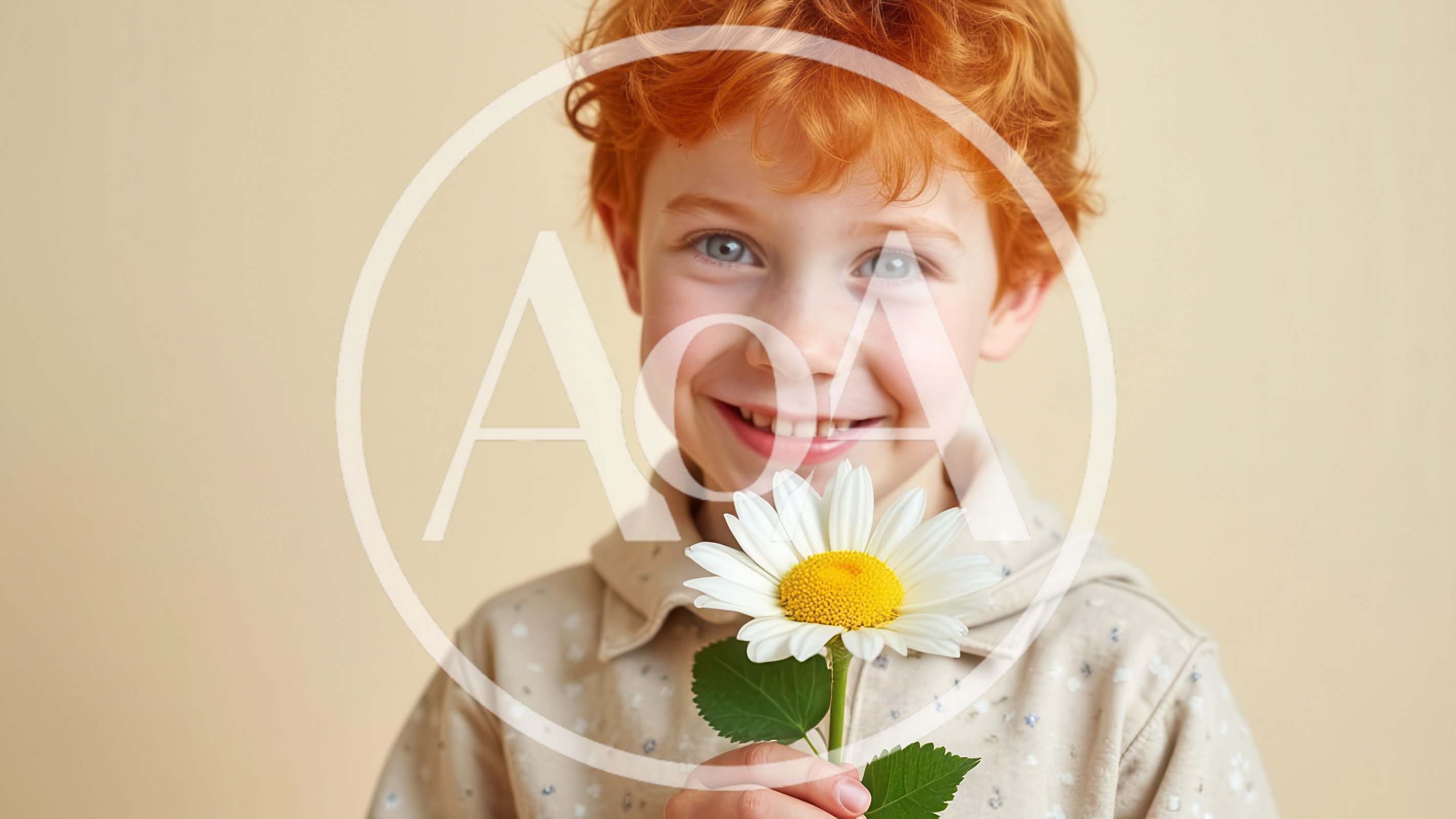 Happy Redheaded Boy Holding A White Daisy Flower