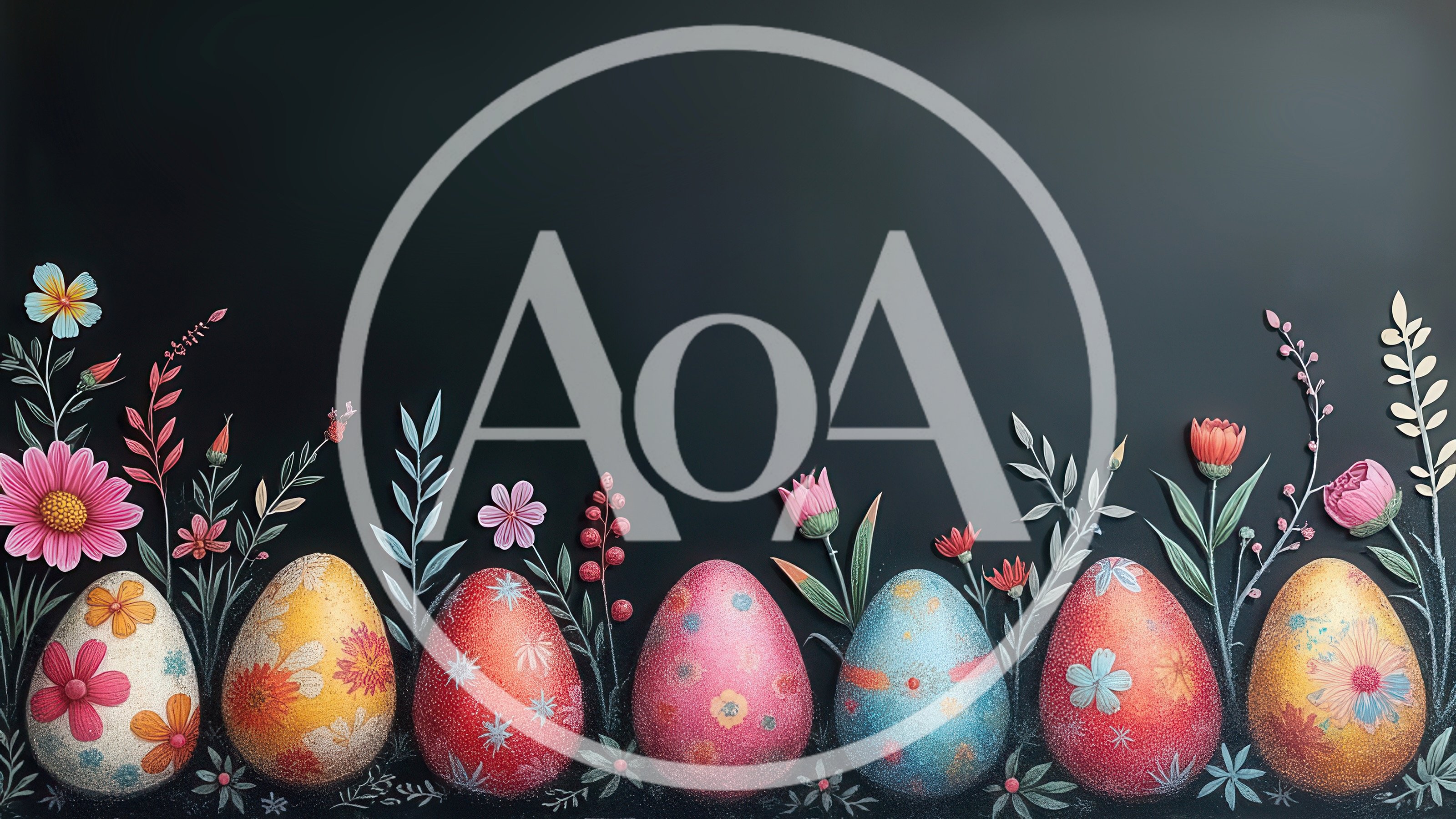 Easter Eggs Decorated With Floral Patterns On Chalkboard