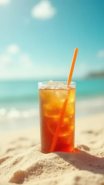 Iced Tea In A Glass On A Tropical Beach
