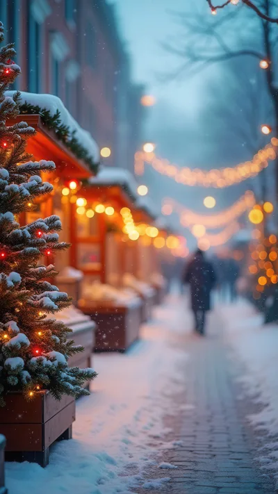 Snowy Christmas Market Street Scene