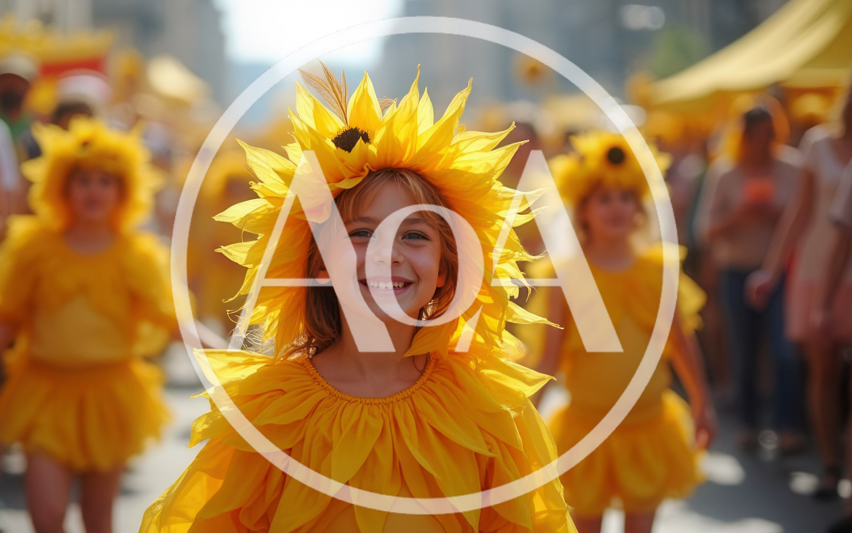 Young Girl Wearing Sunflower Costume At Street Parade
