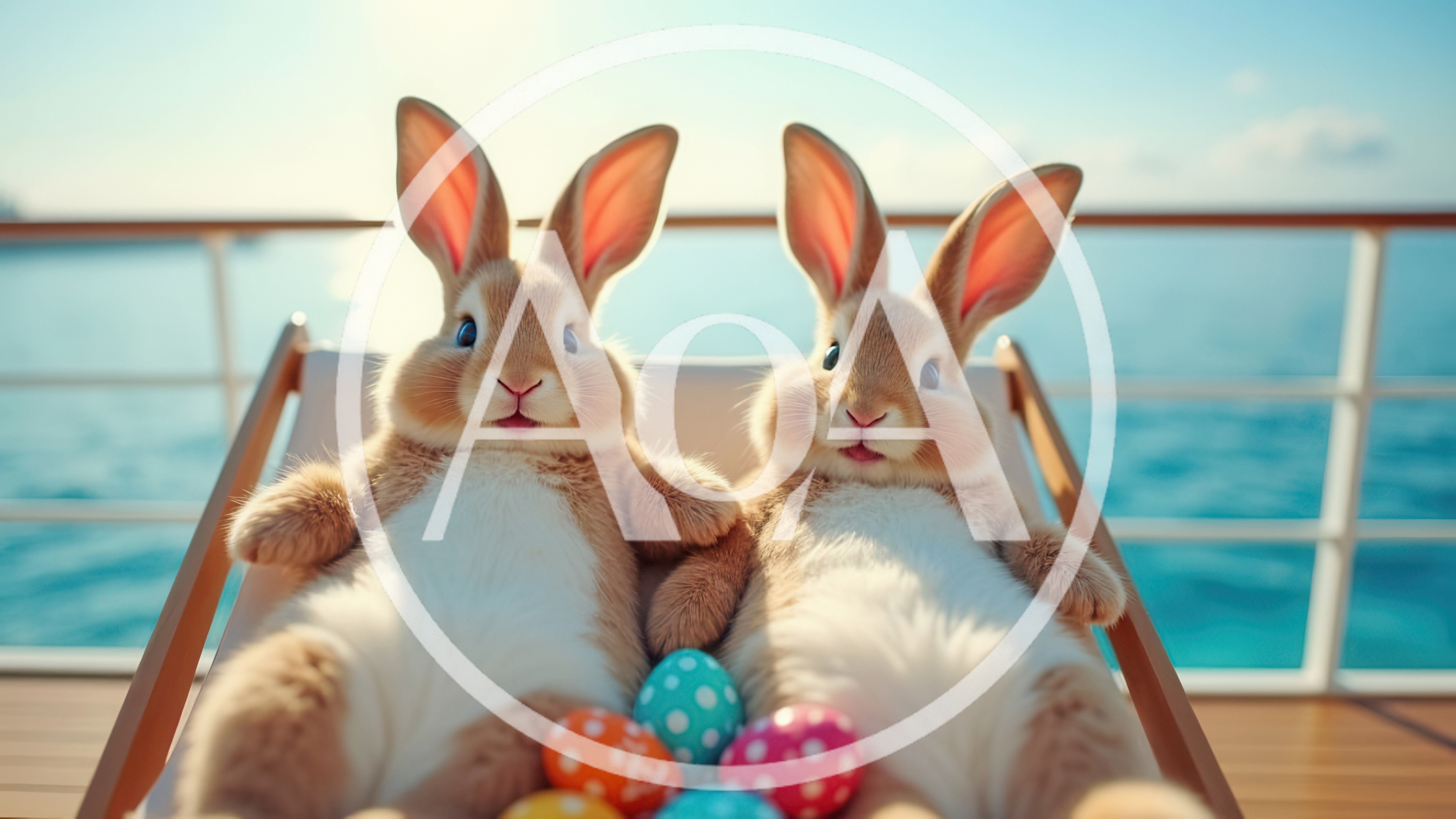 Two Cute Rabbits Relaxing on Deck Chairs