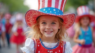 Young Girl Wearing Patriotic Top Hat at Parade