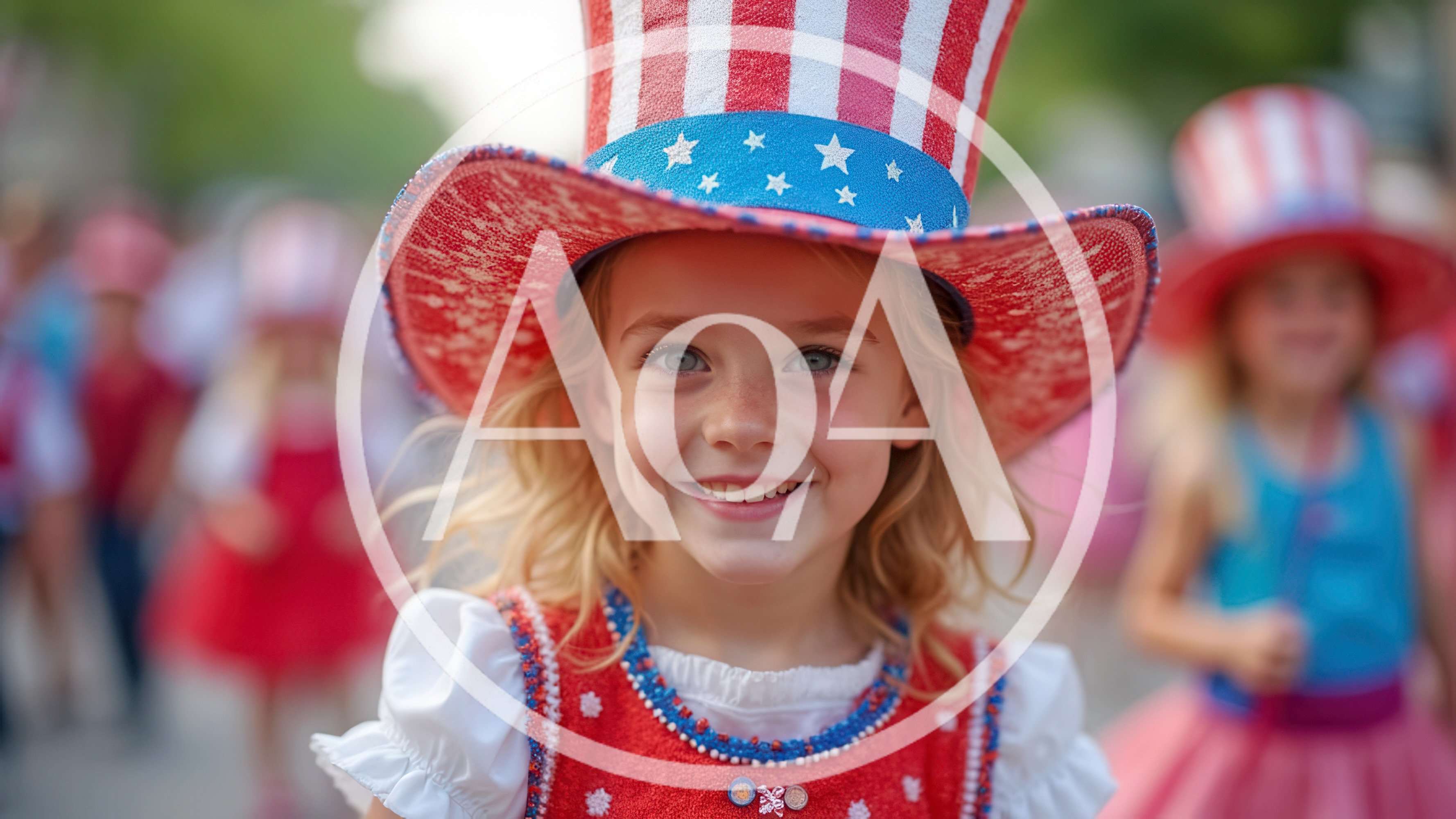 Young Girl Wearing Patriotic Top Hat at Parade