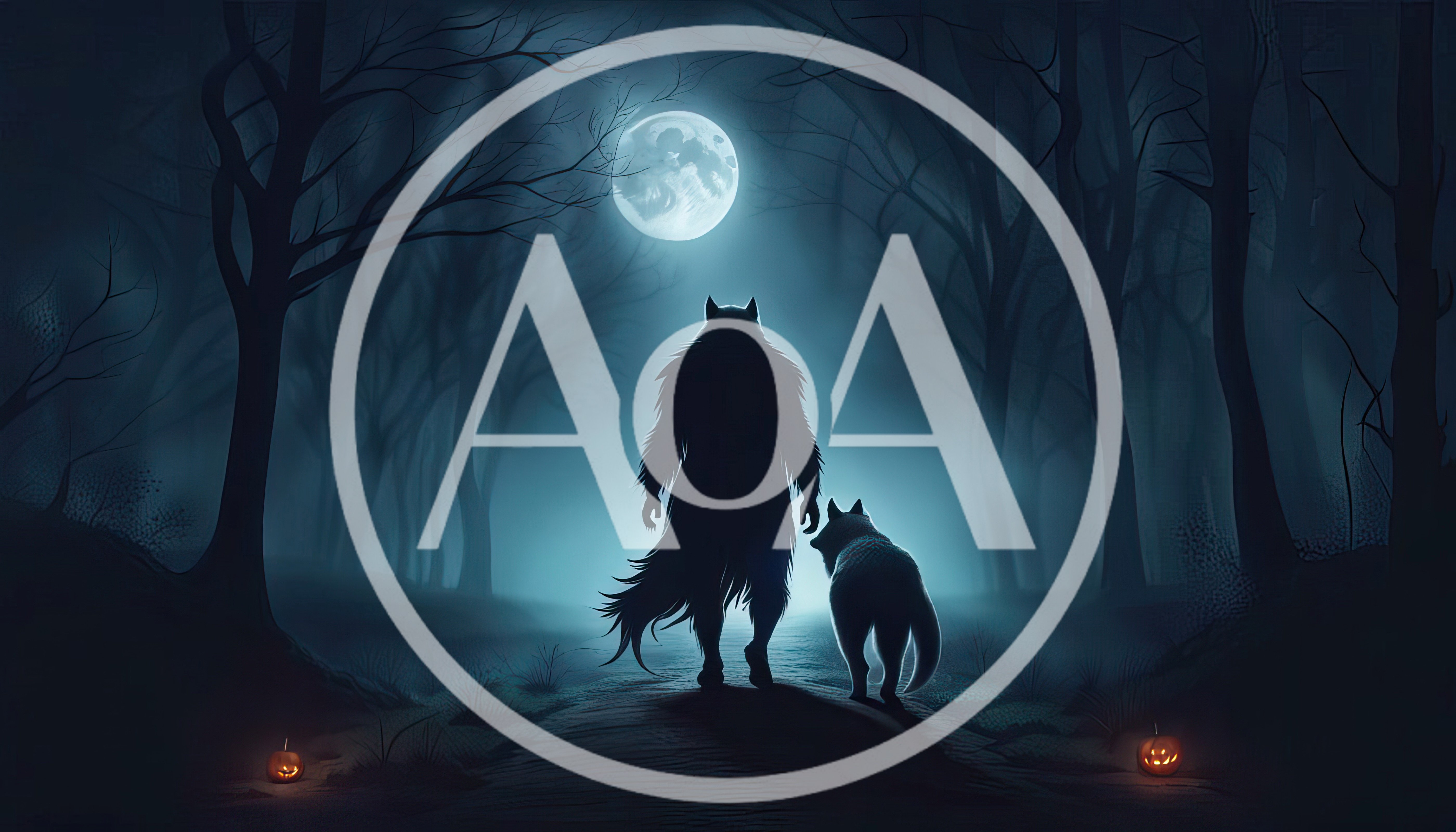 Werewolf Walking With A Wolf In A Dark Forest
