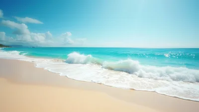 Tropical Beach Shoreline With Gentle Turquoise Ocean Waves