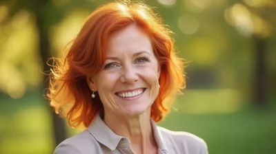 Portrait Of A Smiling Mature Woman With Red Hair