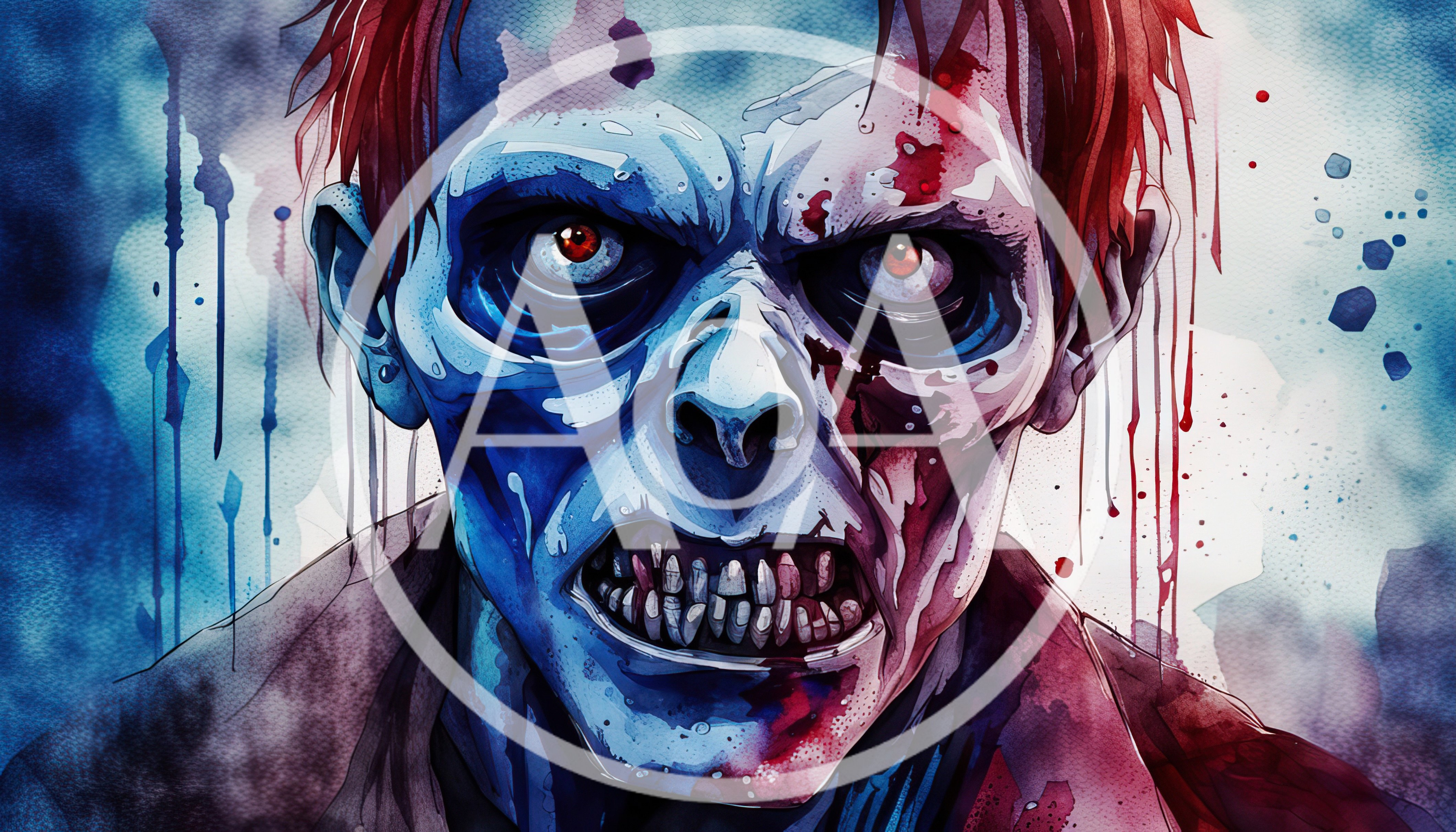 Watercolor Illustration Of A Terrifying Zombie Portrait