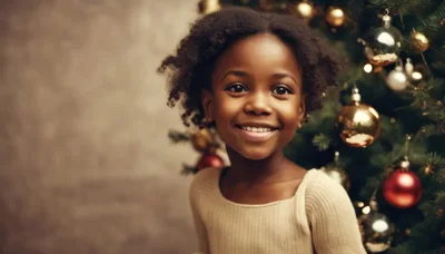 Portrait Of A Smiling Young Girl Near Christmas Tree