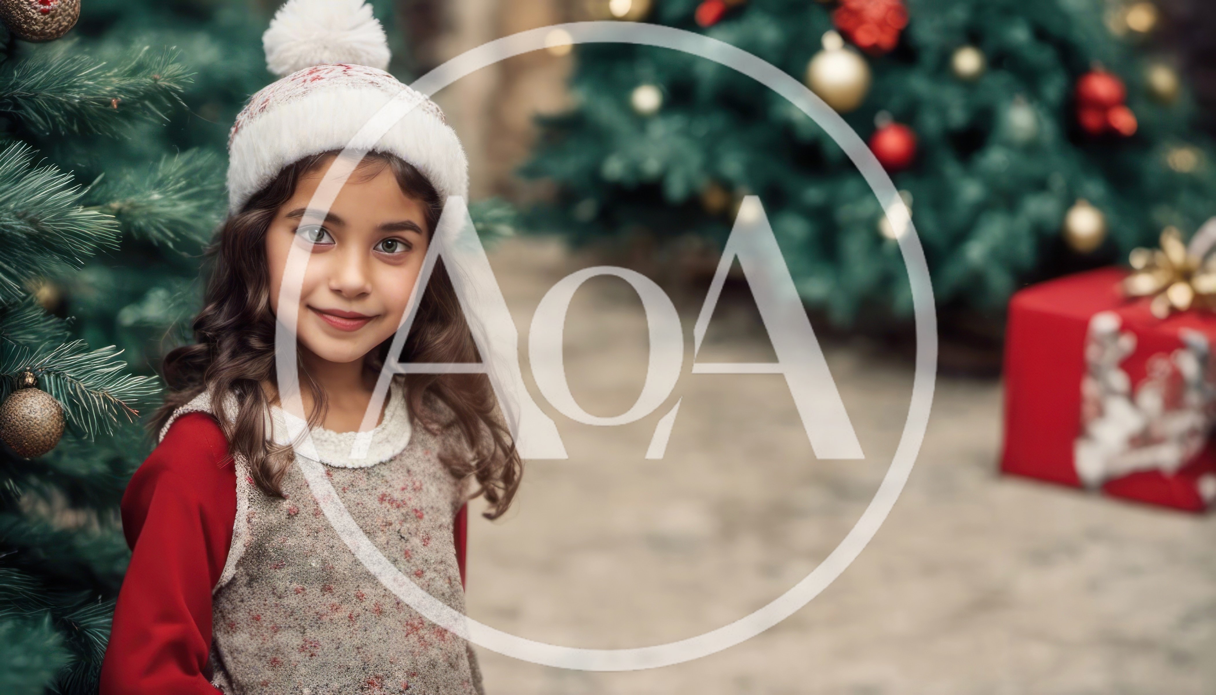 Young Girl Wearing Winter Hat Near Christmas Tree