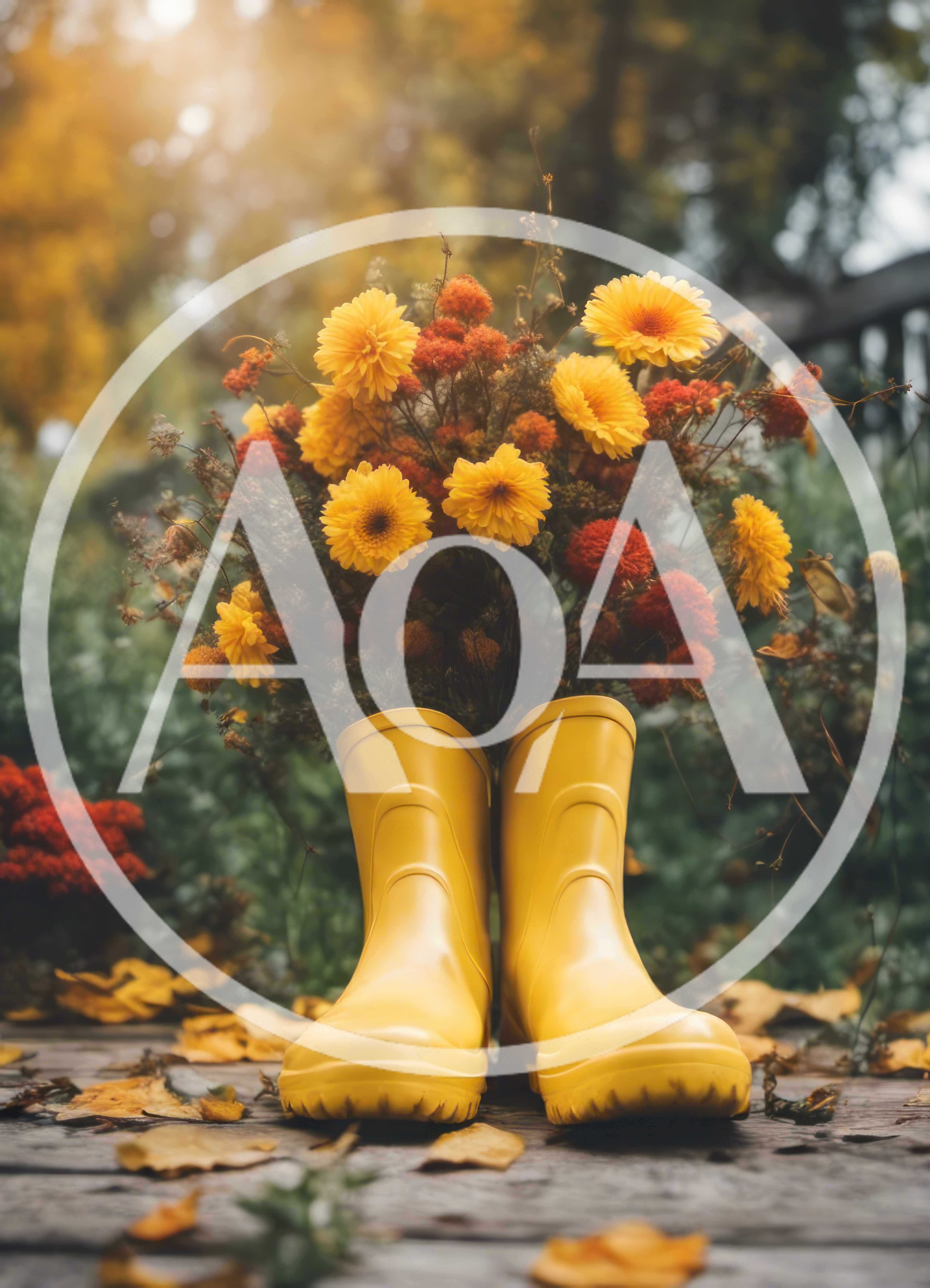 Yellow Rain Boots Filled With Autumn Flowers