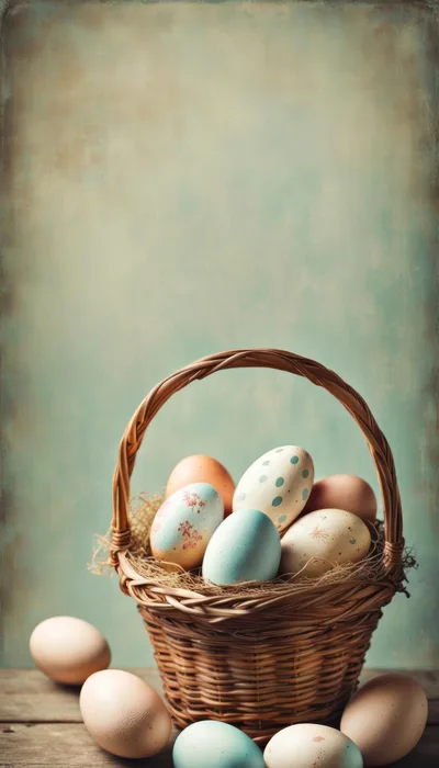 Easter Eggs In A Woven Basket