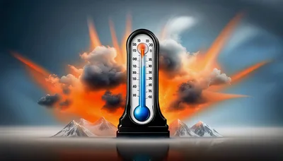 Thermometer Against A Fiery Volcanic Background