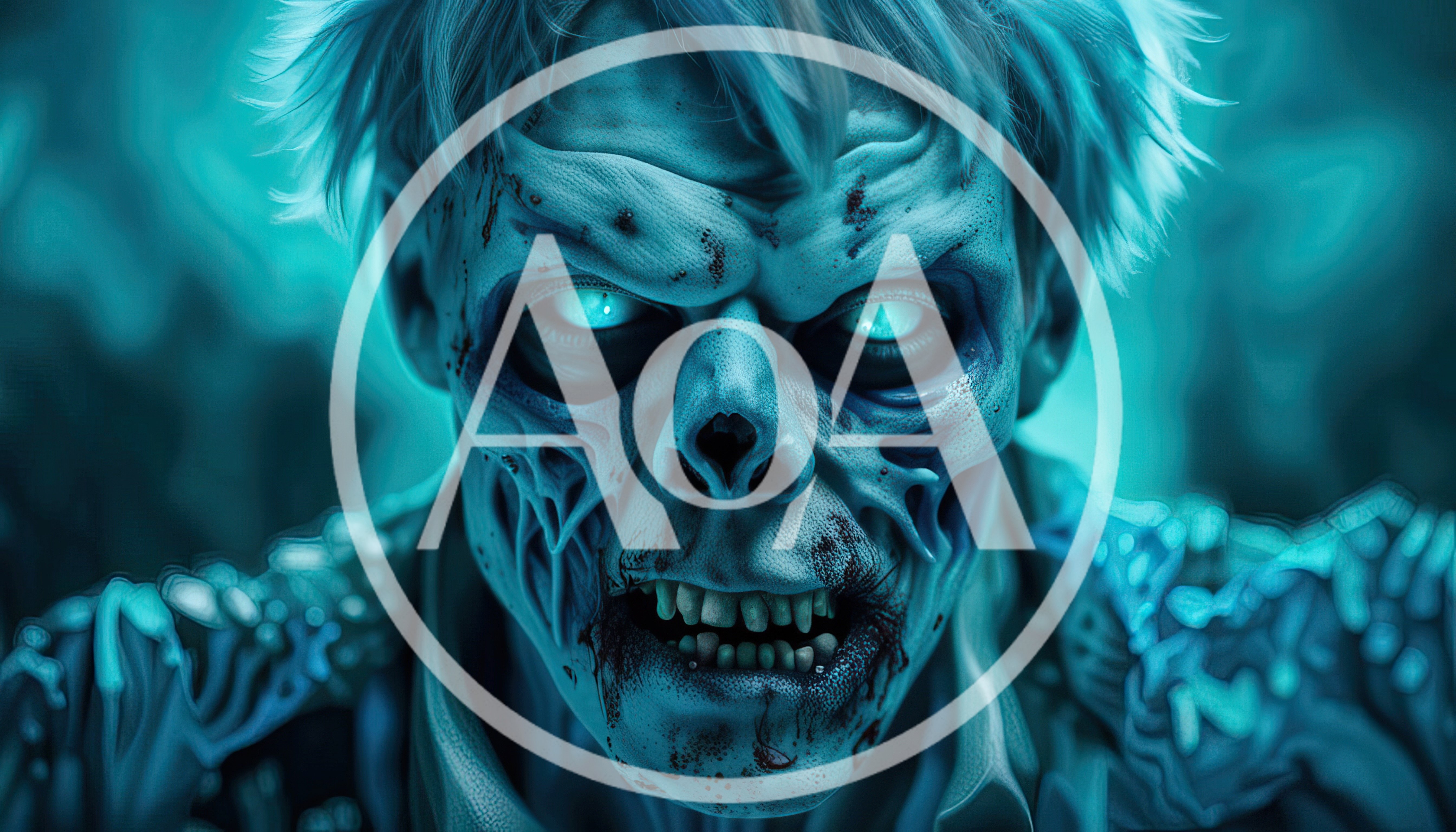 Close Up Portrait Of A Glowing Blue Zombie