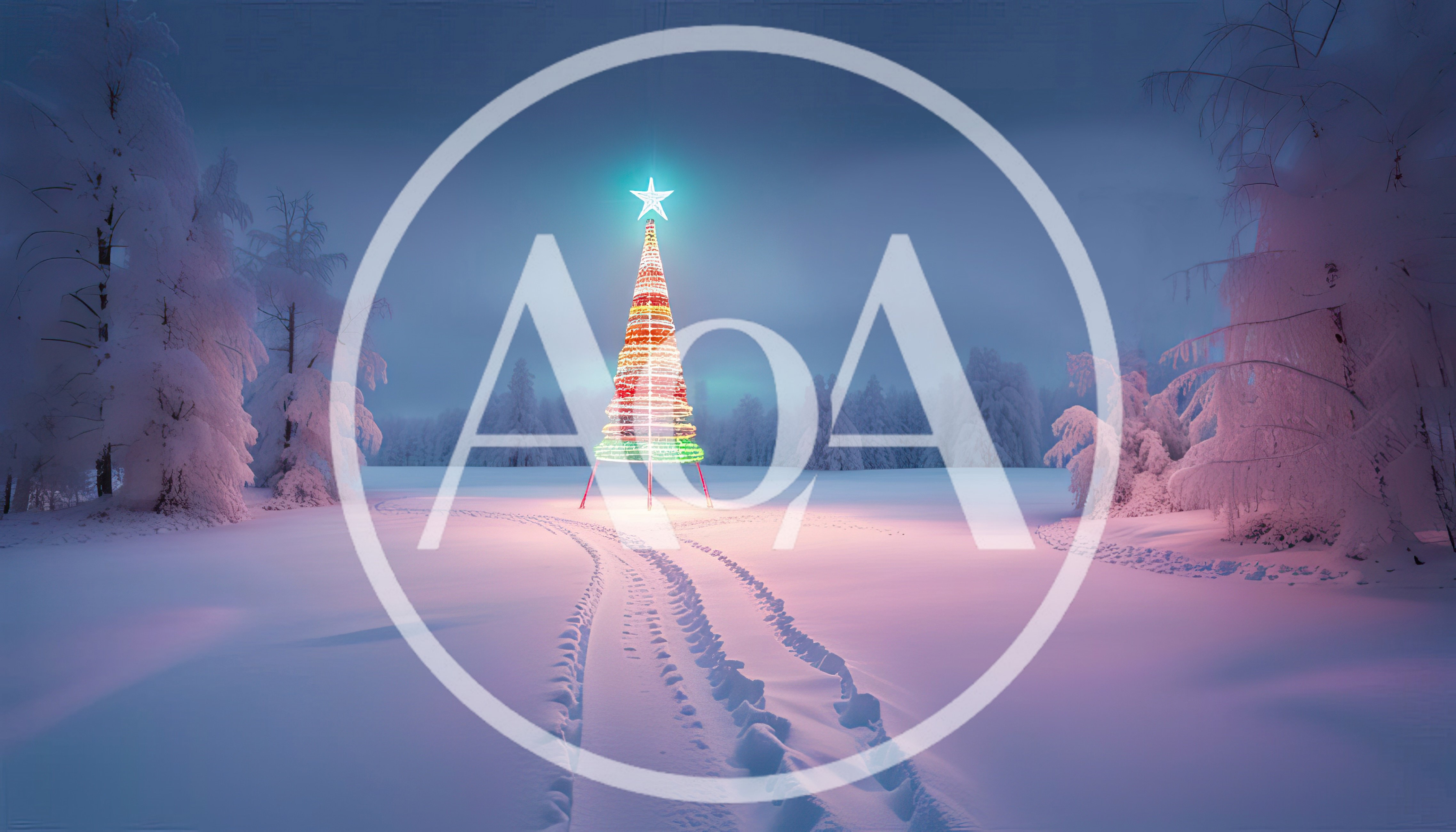 Illuminated Christmas Tree Standing In Snowy Winter Landscape