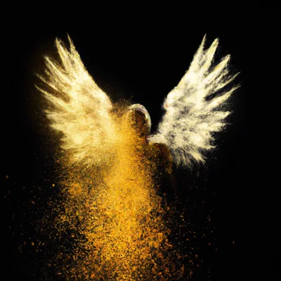 Golden Angel Silhouette Formed From Exploding Powder