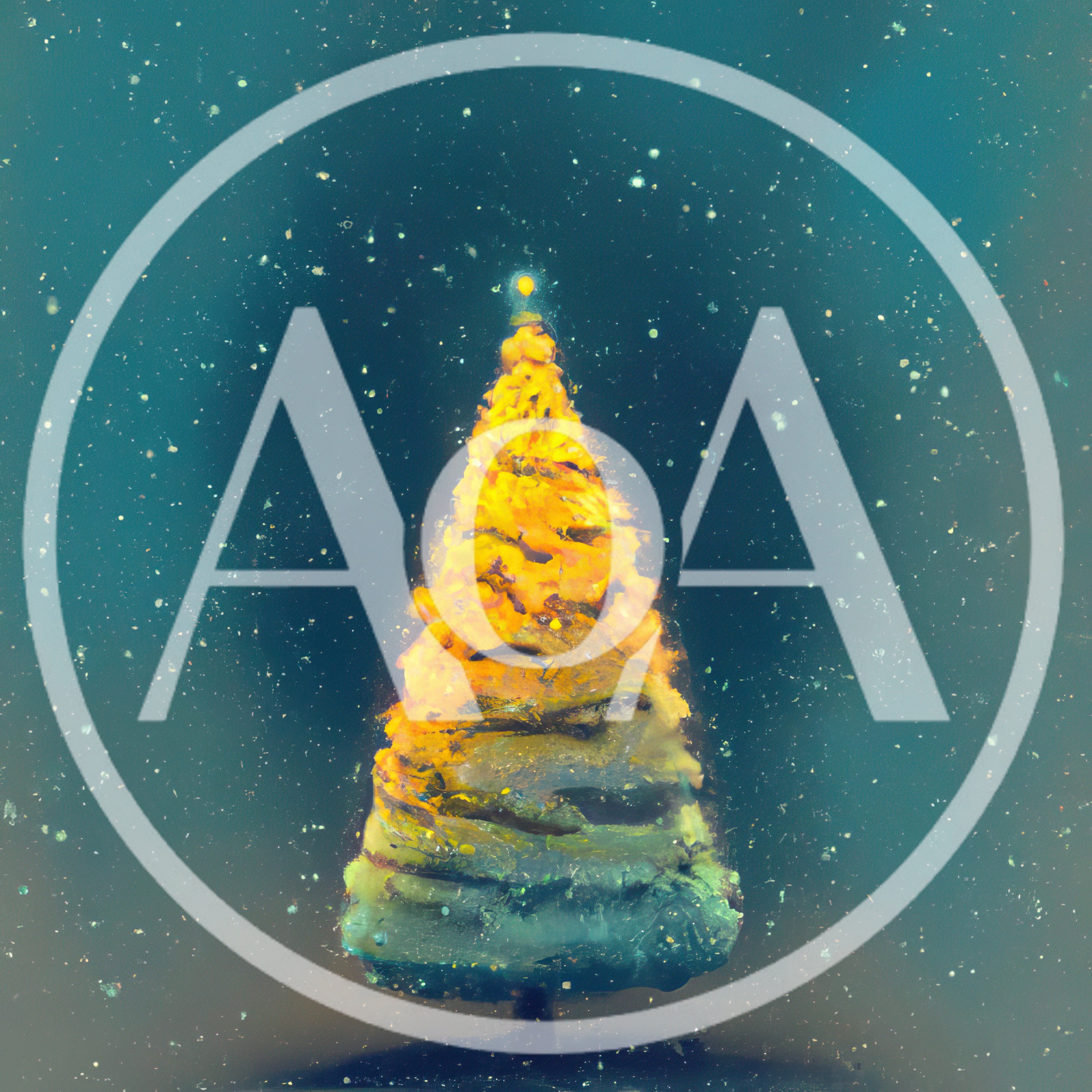 Abstract Glowing Christmas Tree Against Dark Snowy Background
