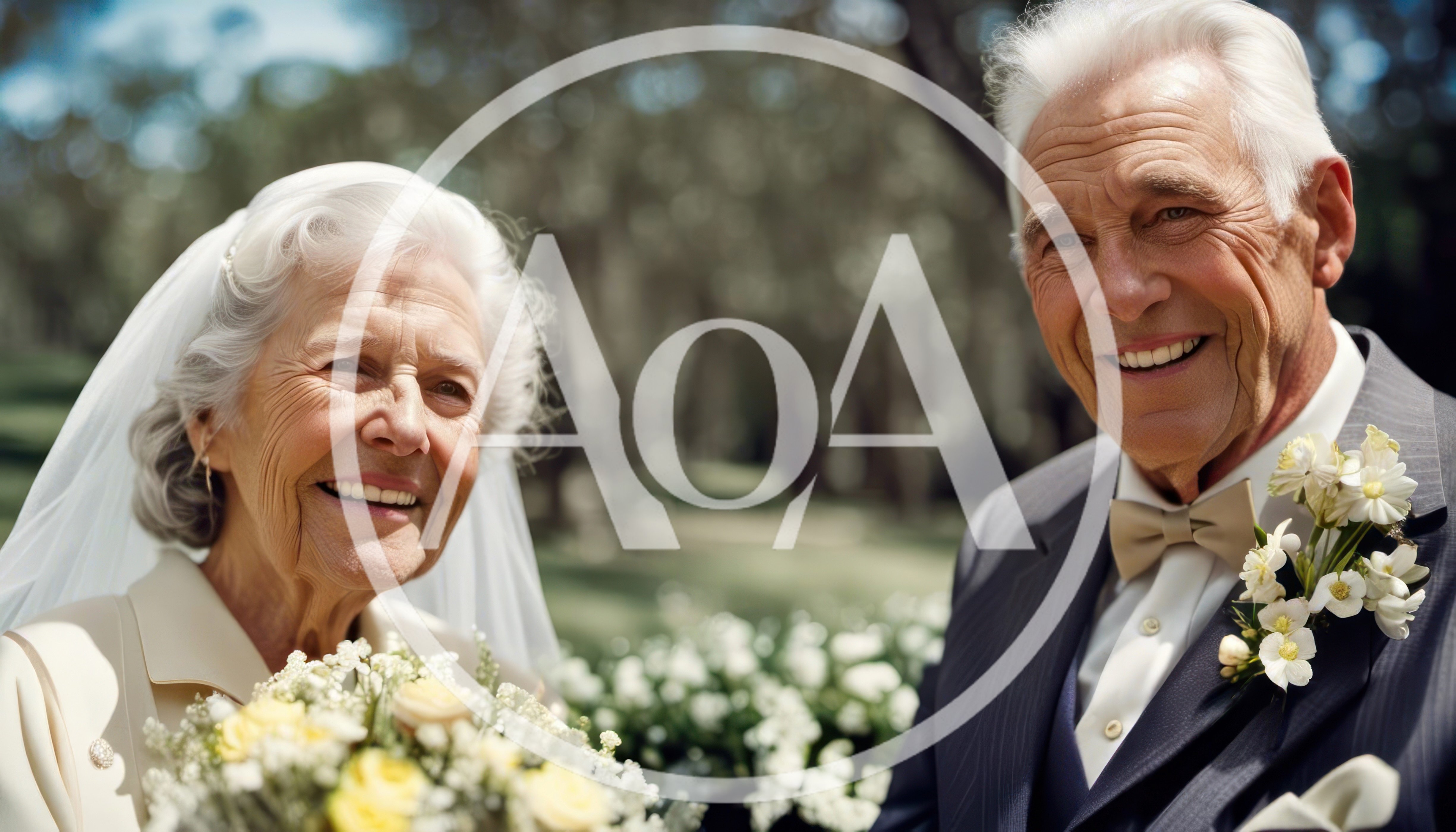 Elderly Couple Celebrating Their Wedding Day Outdoors
