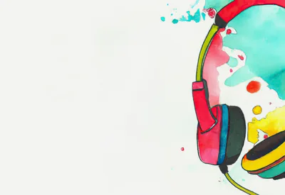 Colorful Watercolor Illustration Of Modern Headphones