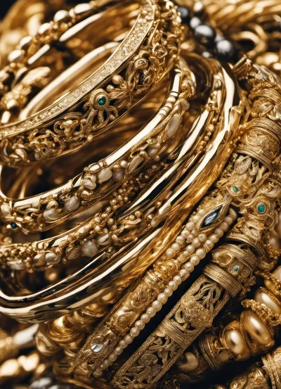 Stack of Ornate Gold Bangles and Bracelets