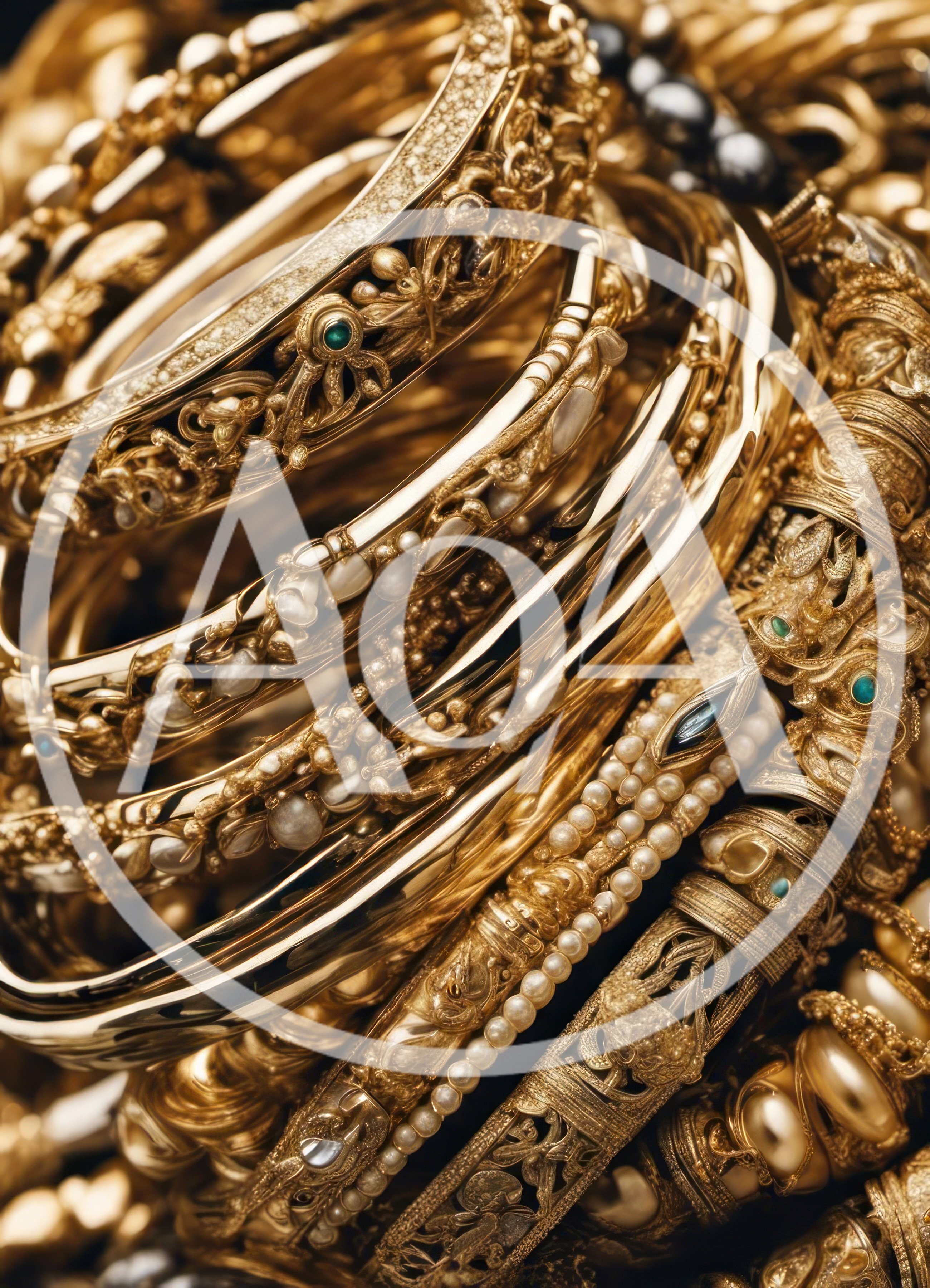Stack of Ornate Gold Bangles and Bracelets