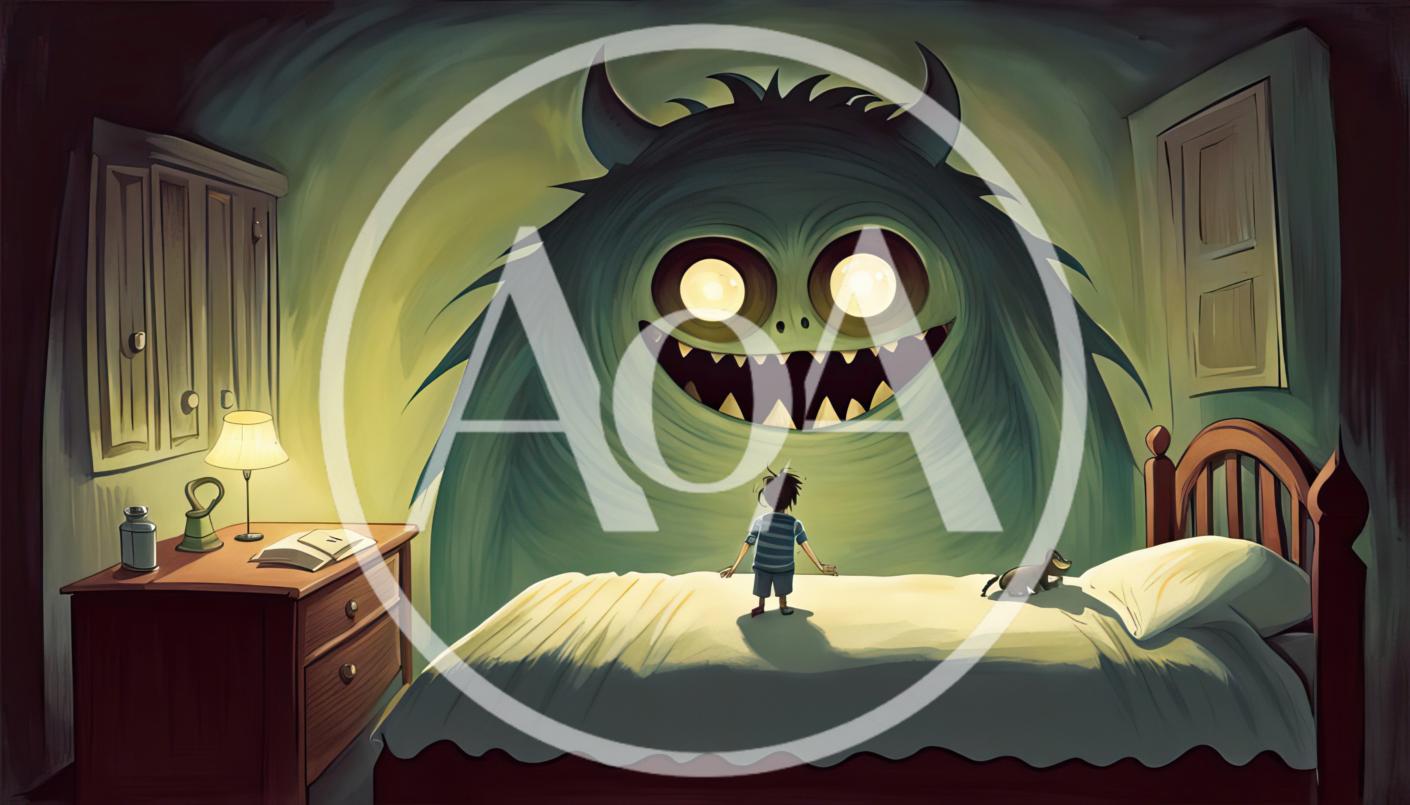Child Standing Before A Large Monster In Bedroom