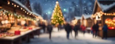 Blurred Christmas Market Scene With Festive Lights