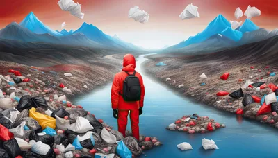 Person In Red Suit Standing Amidst Environmental Pollution