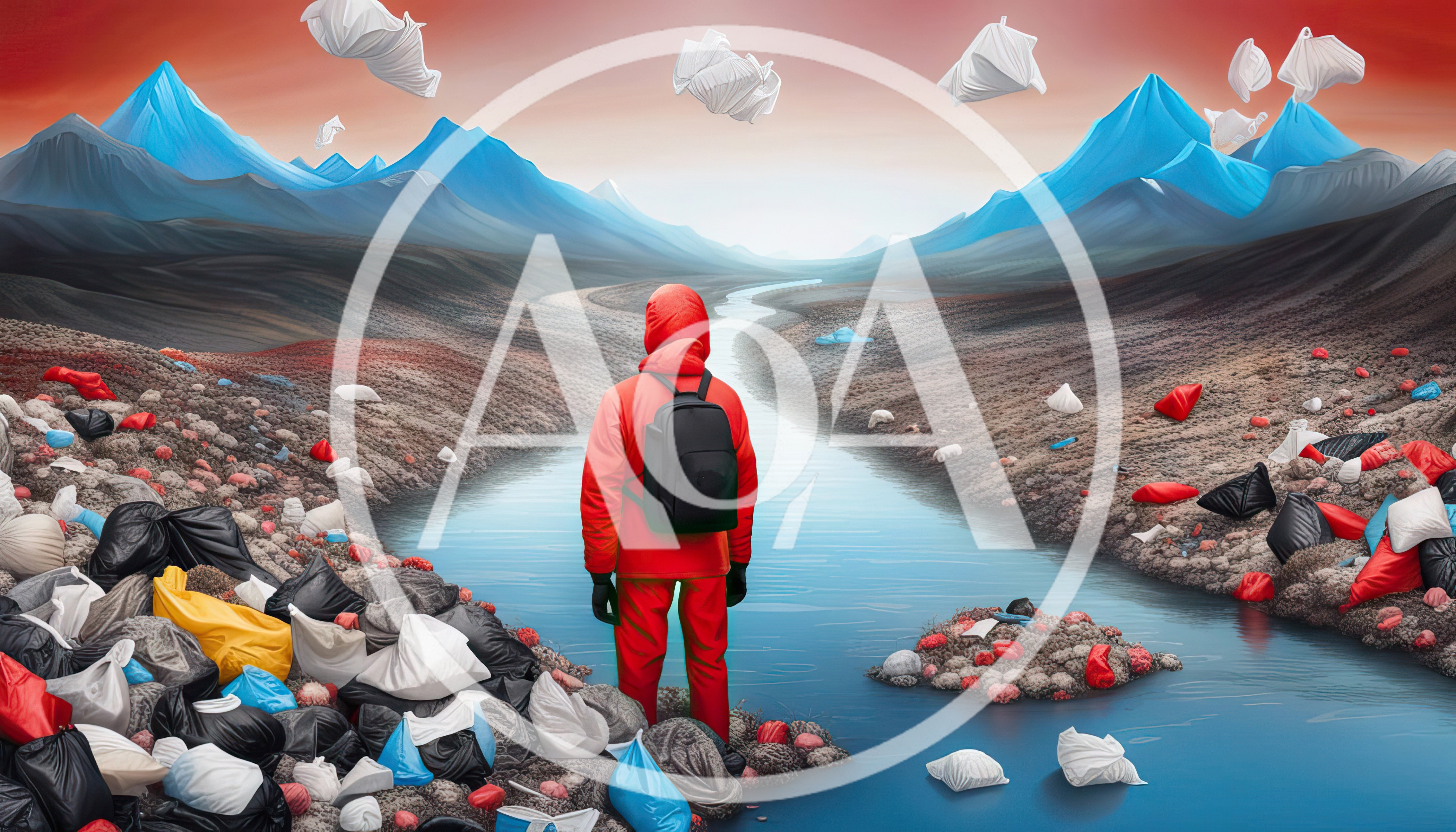 Person In Red Suit Standing Amidst Environmental Pollution
