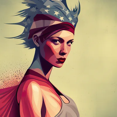 Stylized Portrait Of A Woman With American Flag Hair