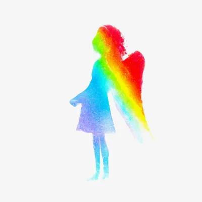Watercolor Silhouette Of A Young Girl With Angel Wings