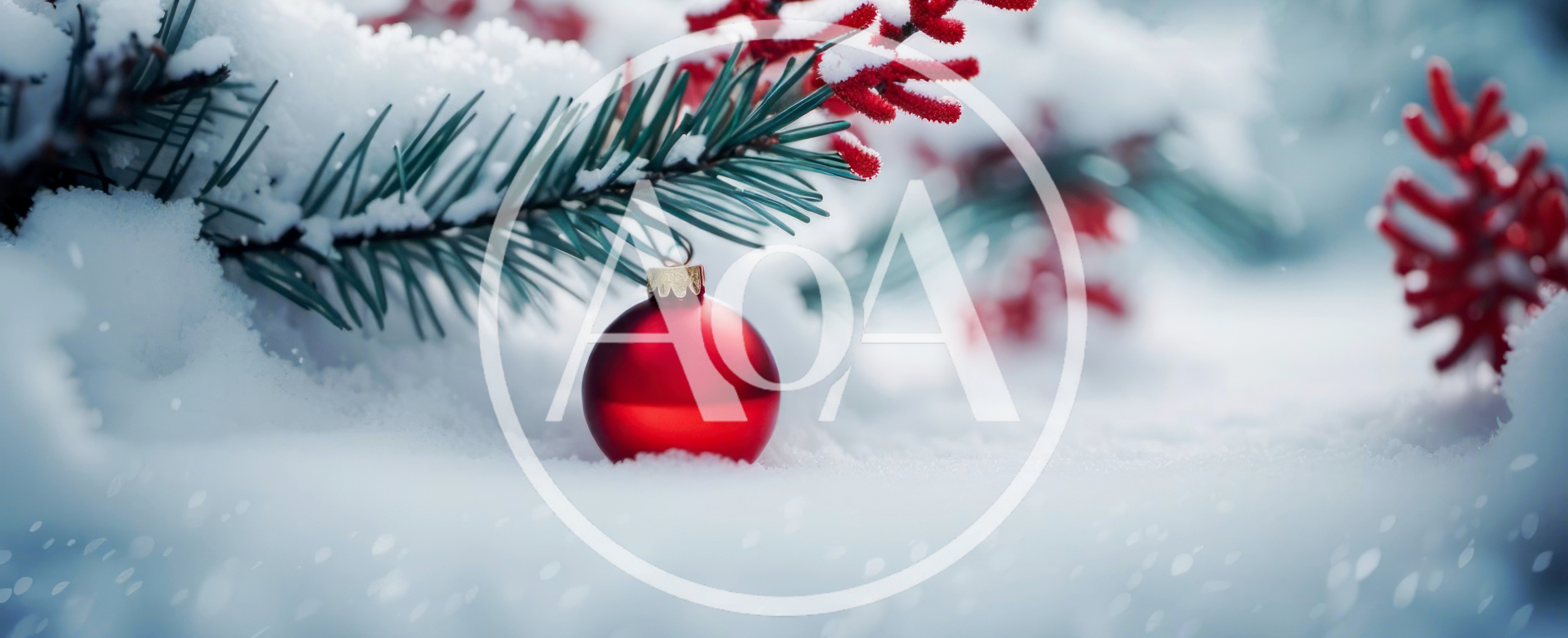 Red Christmas Ornament Hanging on Snowy Pine Branch