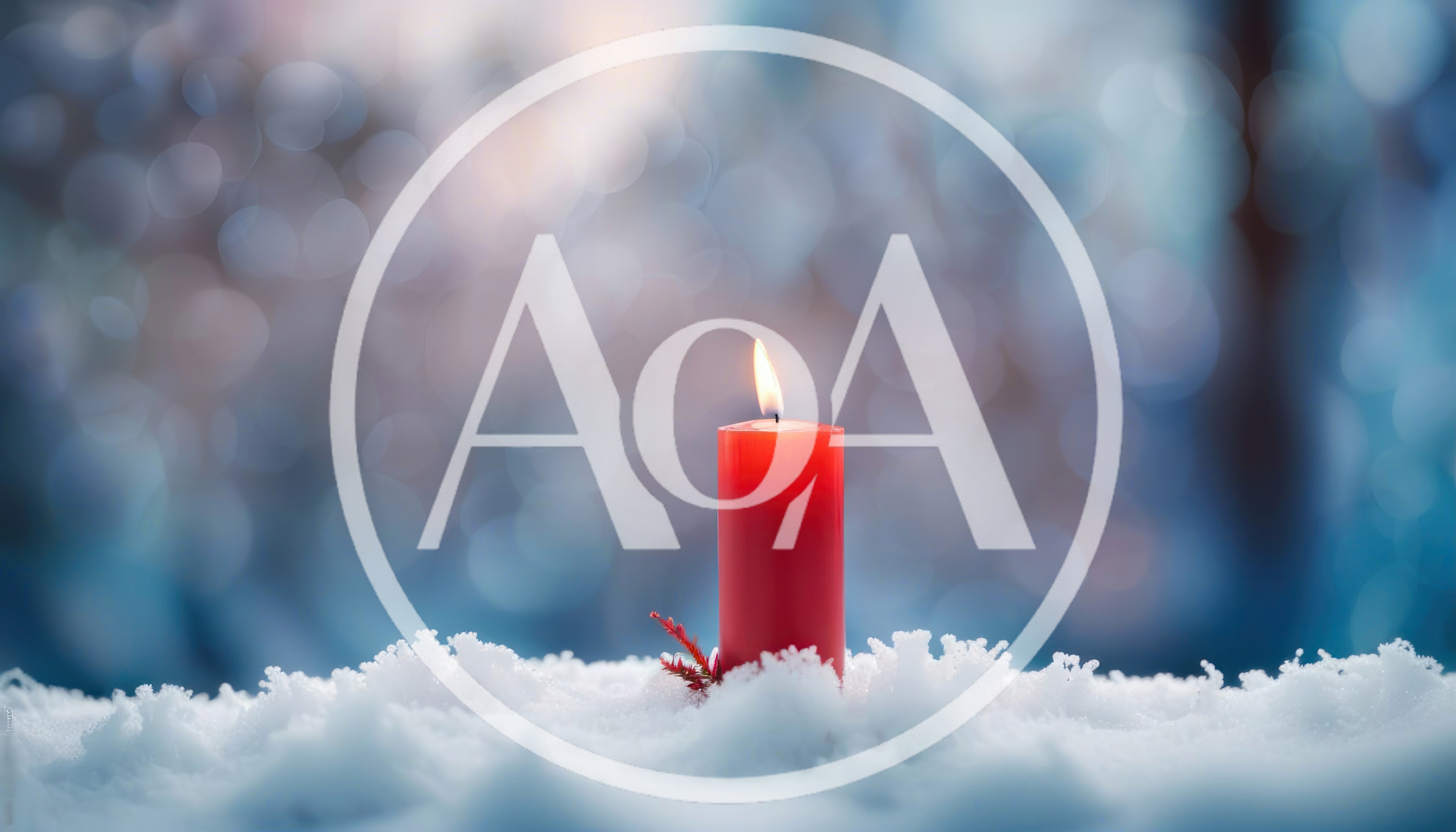 Single Red Candle Burning In Fresh Winter Snow
