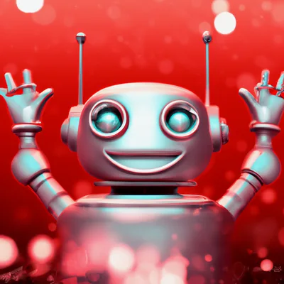 Cheerful Silver Robot With Raised Arms