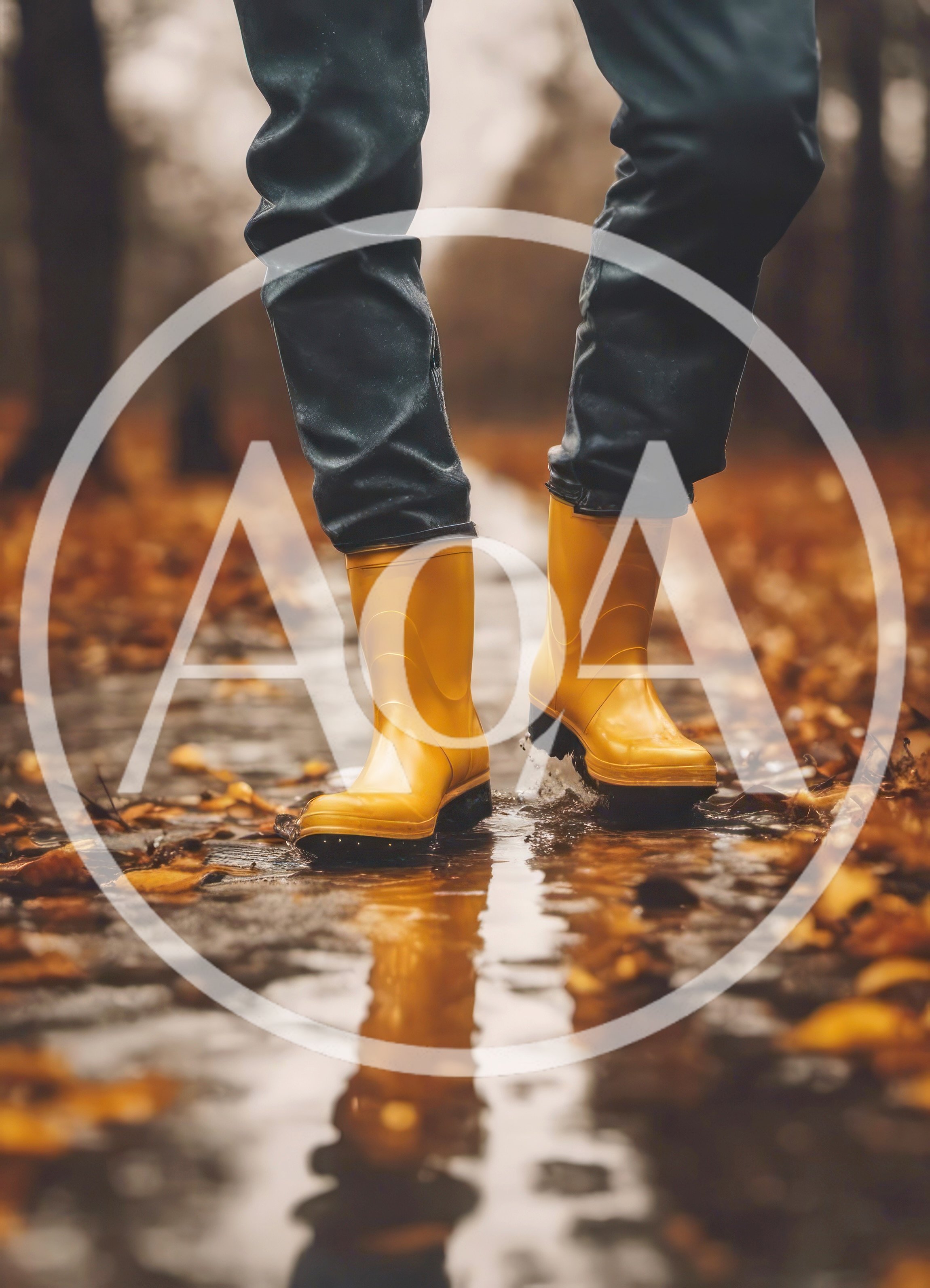 Person Walking Through Puddle In Yellow Rain Boots