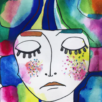 Abstract Watercolor Portrait Of A Woman With Closed Eyes