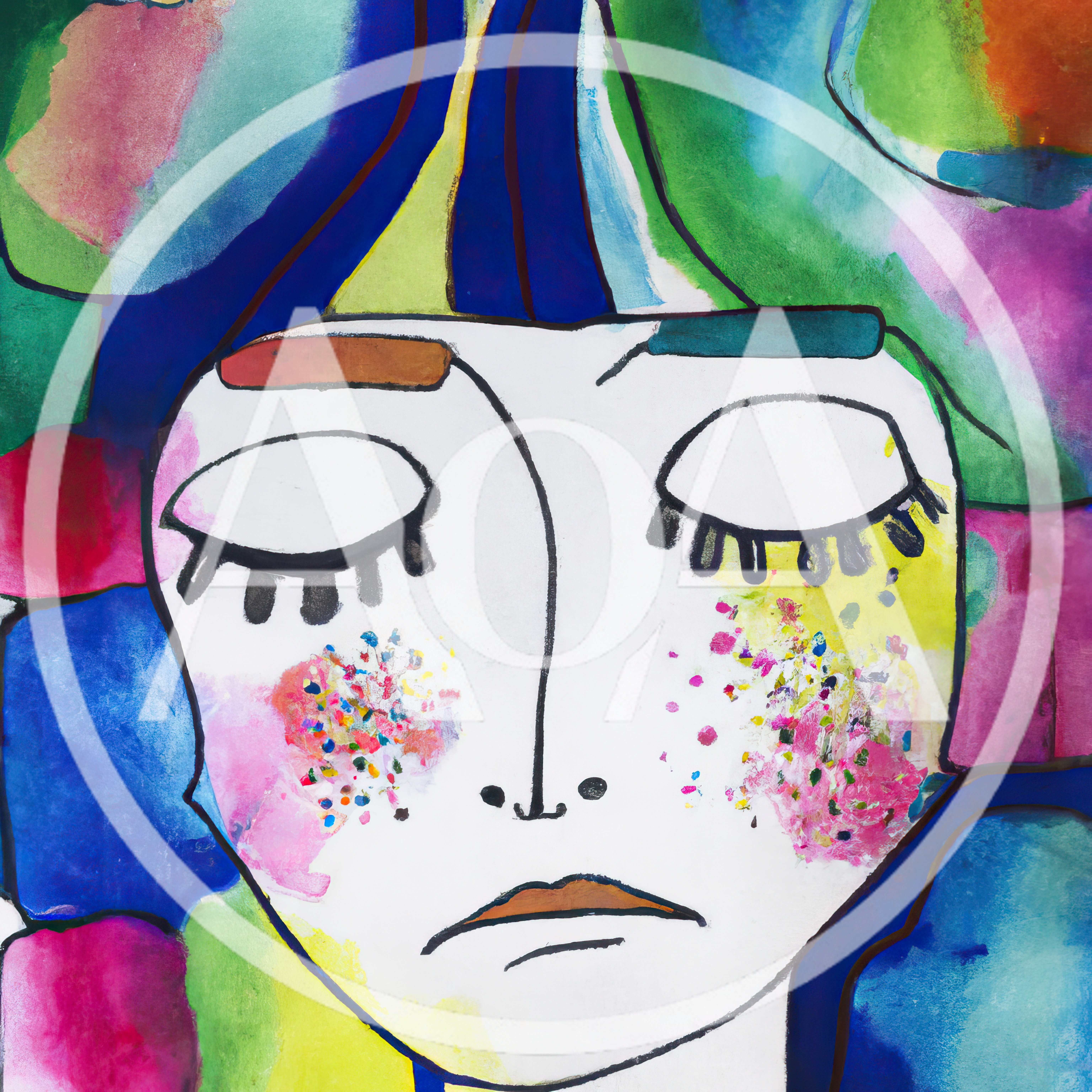 Abstract Watercolor Portrait Of A Woman With Closed Eyes