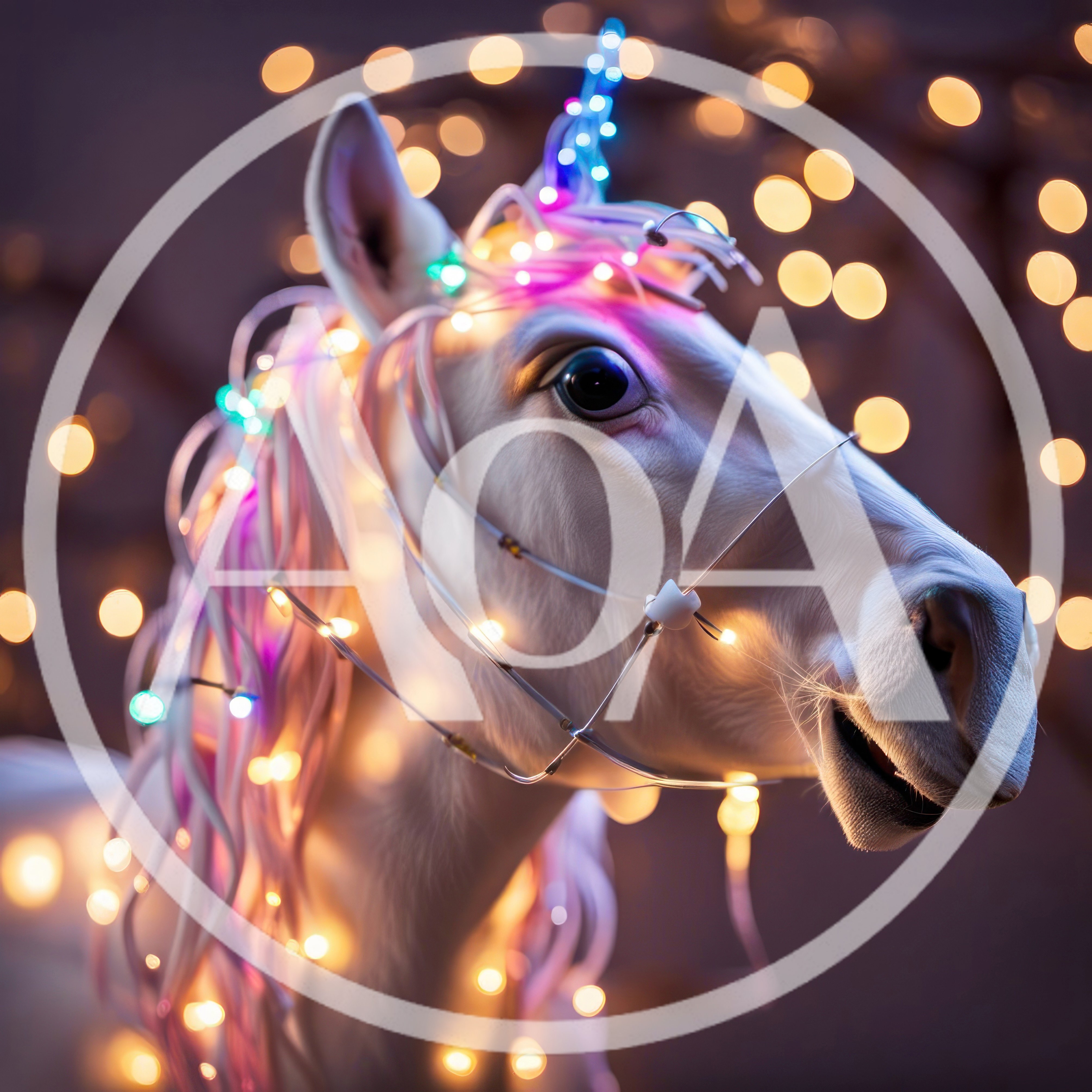 Magical White Unicorn Decorated With Glowing Fairy Lights