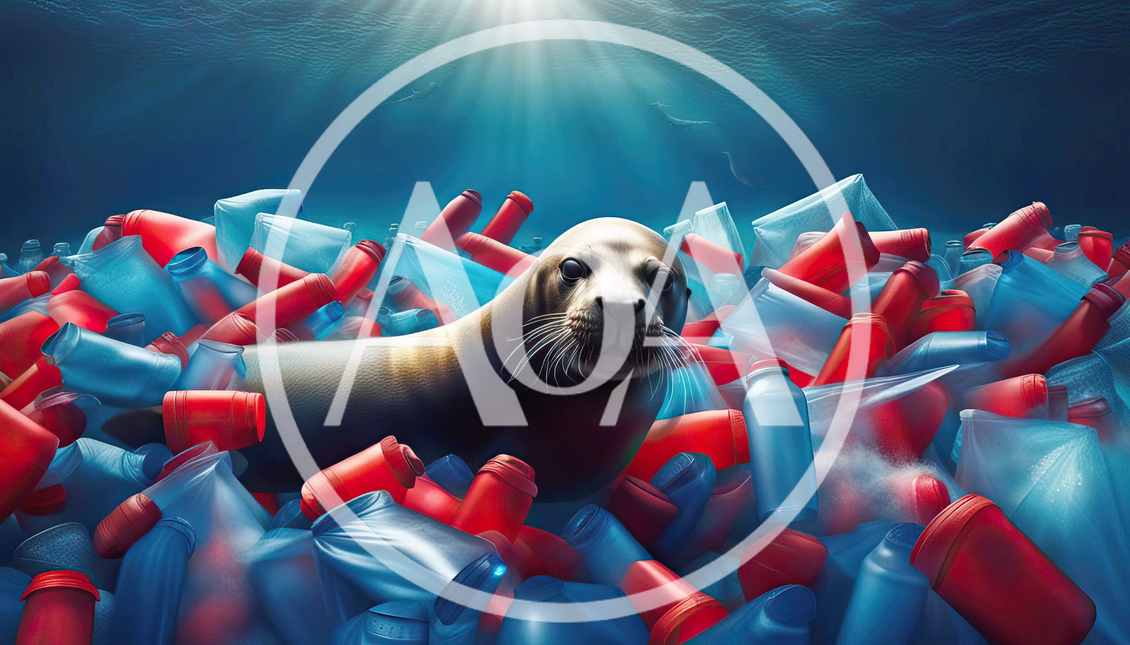 Seal Surrounded by Plastic Waste in Polluted Ocean