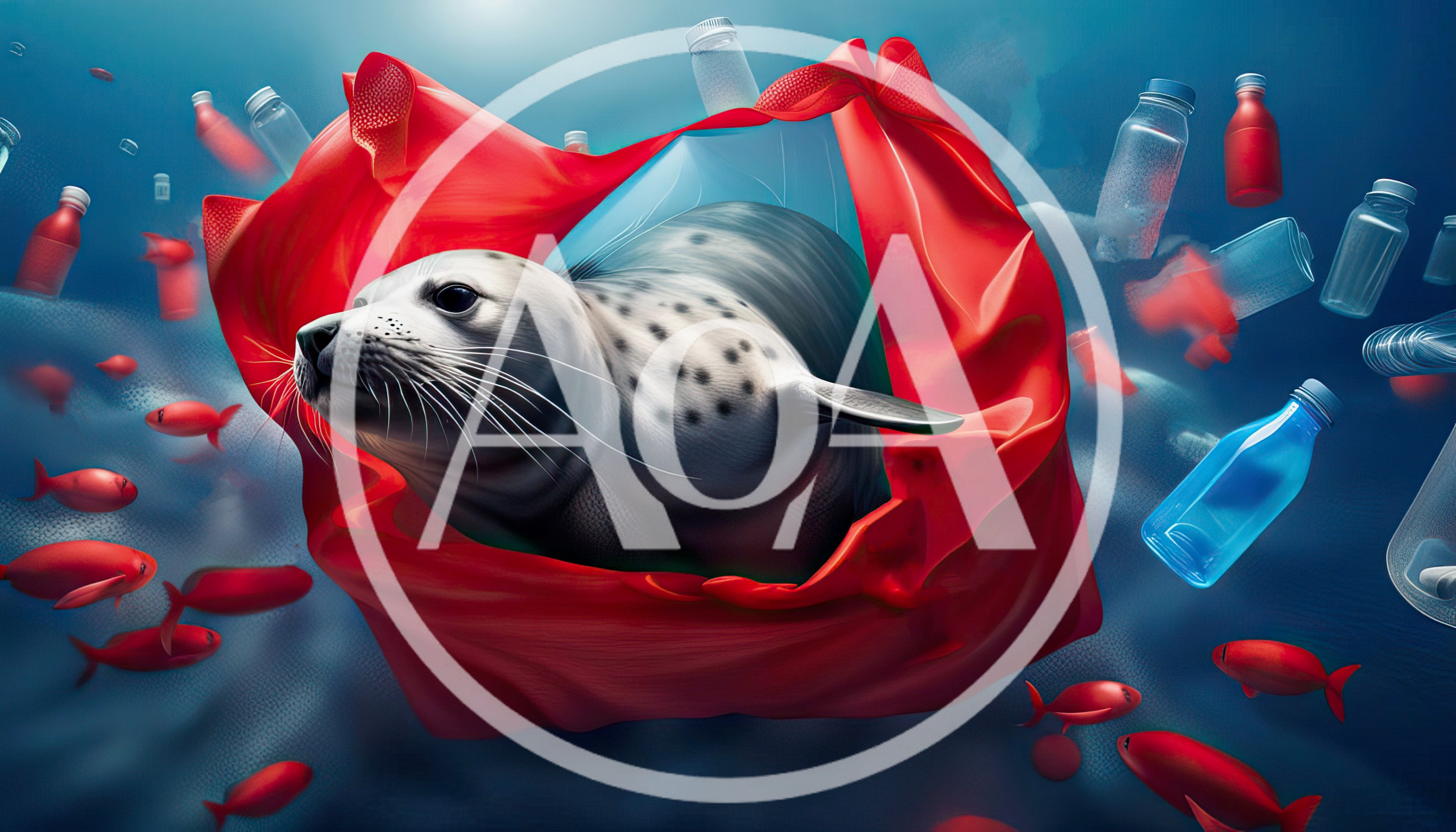 Seal Trapped In Red Plastic Bag Underwater
