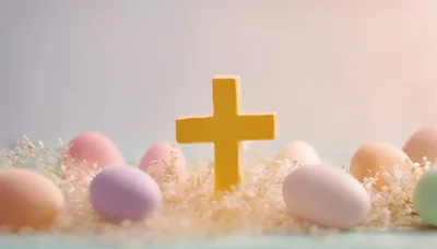Yellow Cross Surrounded By Pastel Easter Eggs