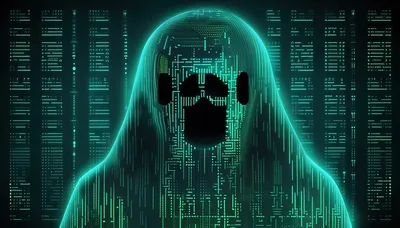 Digital Hacker Silhouette With Glowing Circuit Board Patterns