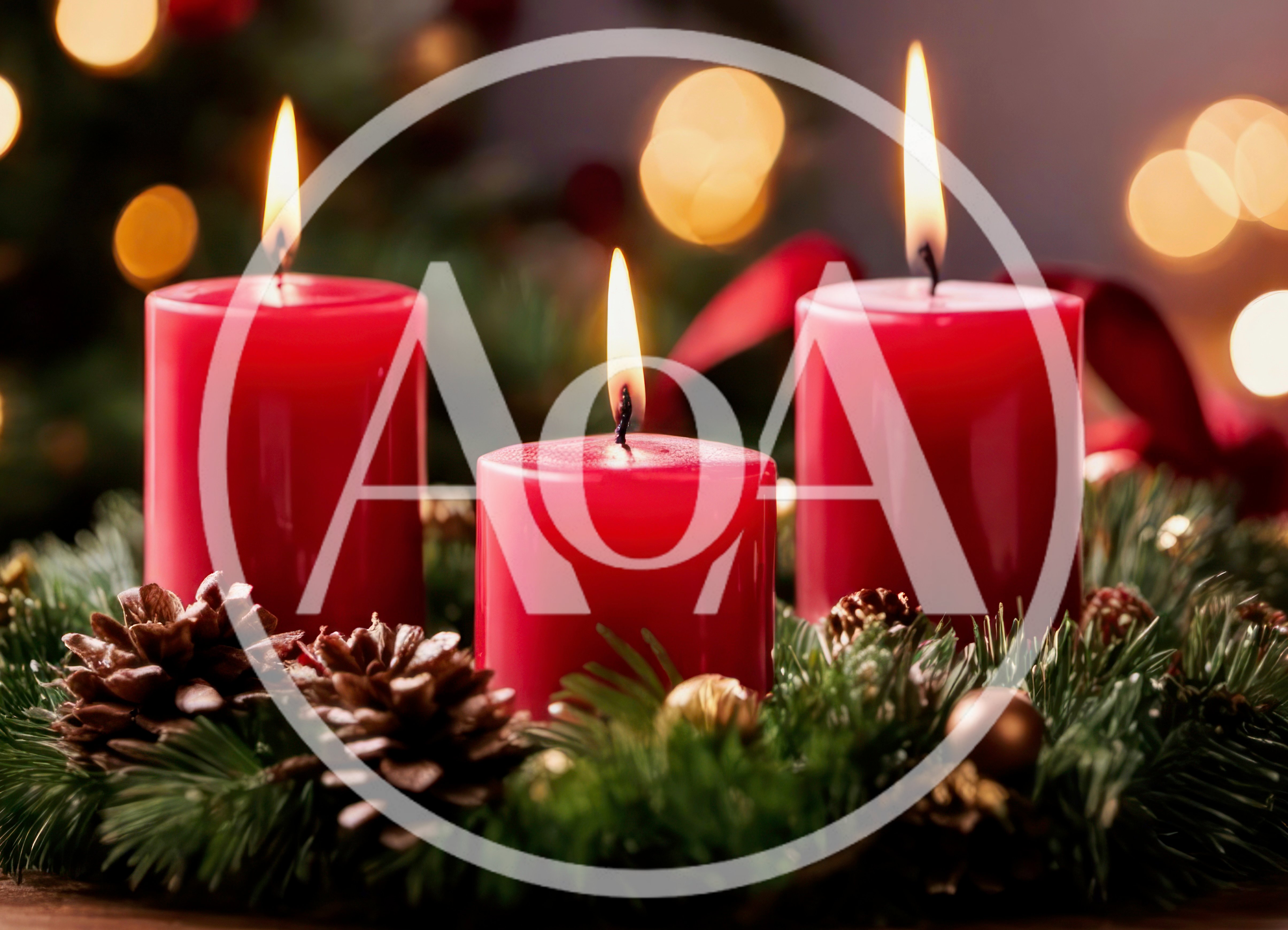Three Red Christmas Candles On A Festive Wreath