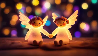 Two Glowing Angel Figurines Holding Hands