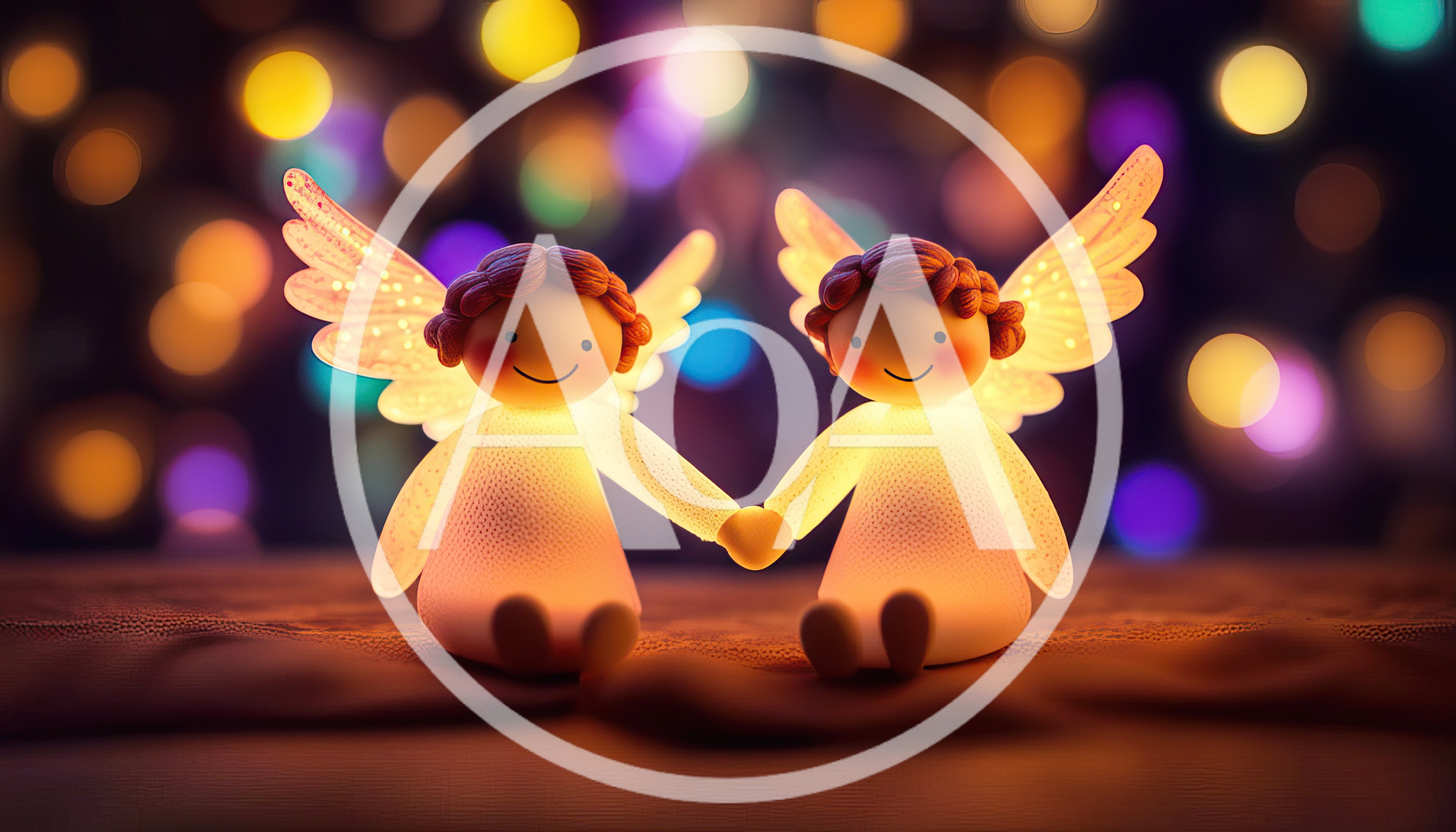 Two Glowing Angel Figurines Holding Hands
