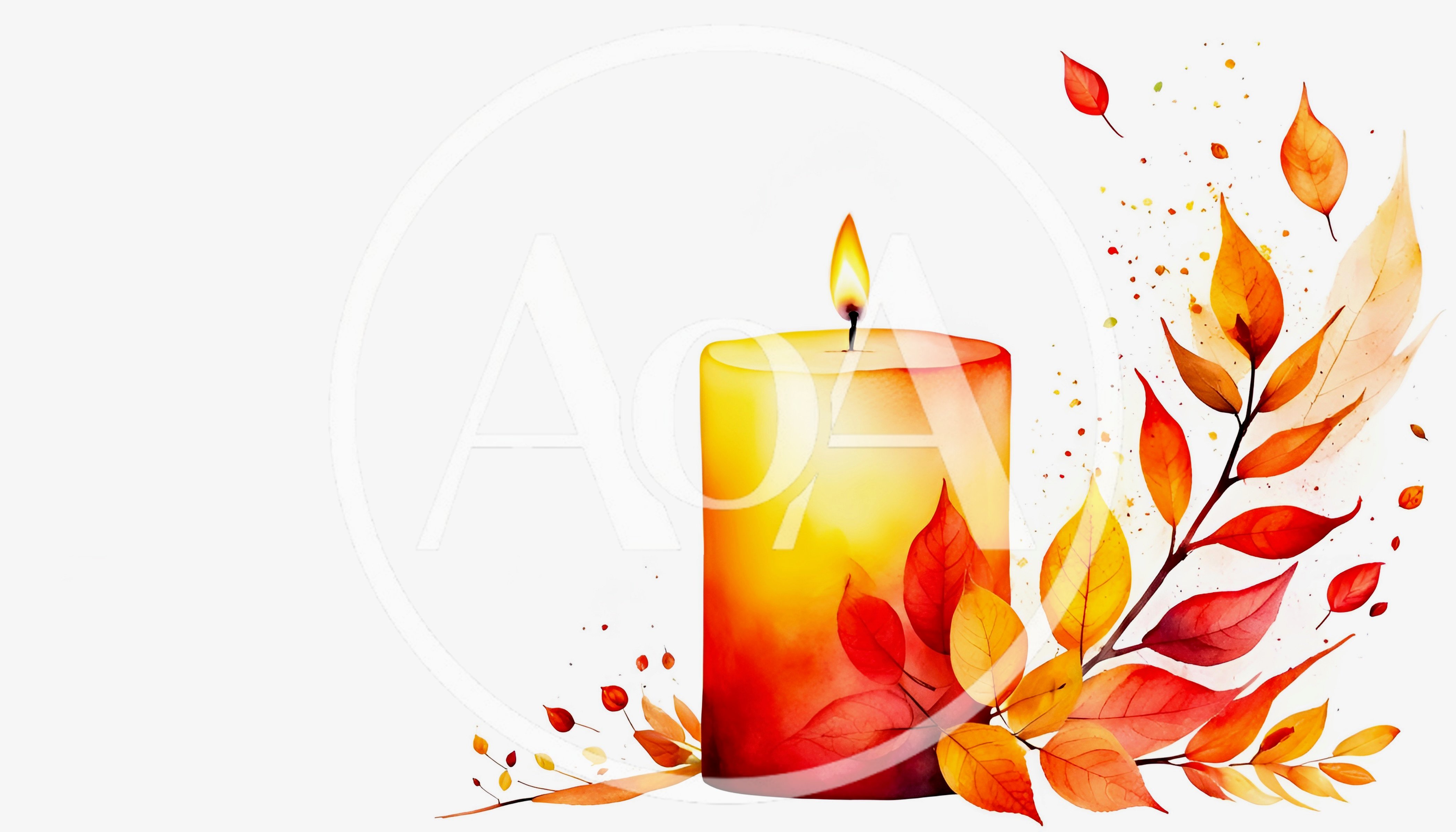 Watercolor Autumn Candle With Falling Leaves