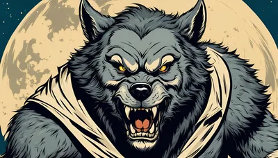 Fierce Werewolf Portrait Against Full Moon Background