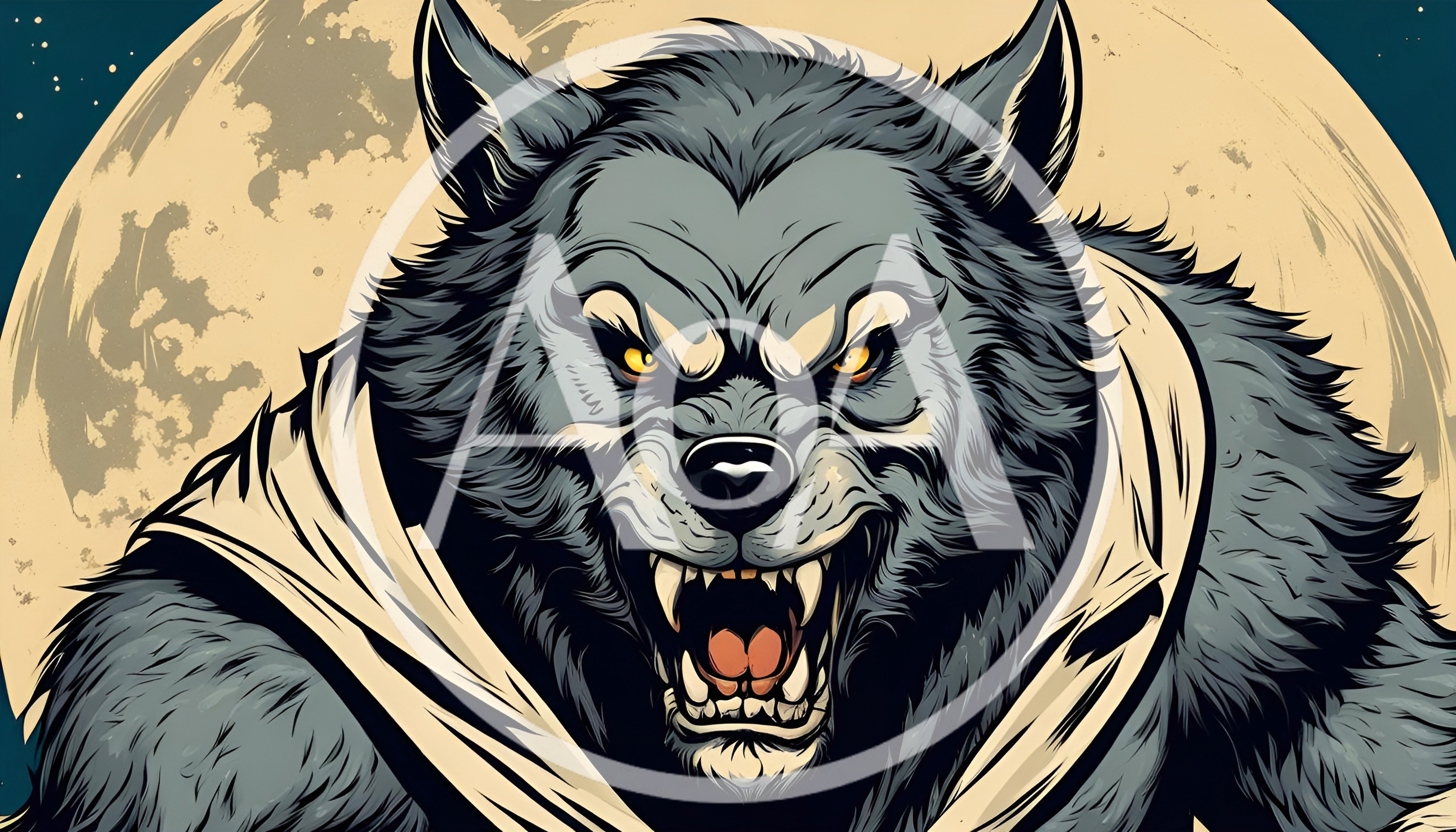 Fierce Werewolf Portrait Against Full Moon Background