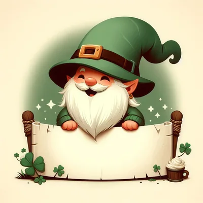 Happy Leprechaun Holding A Blank Parchment Scroll