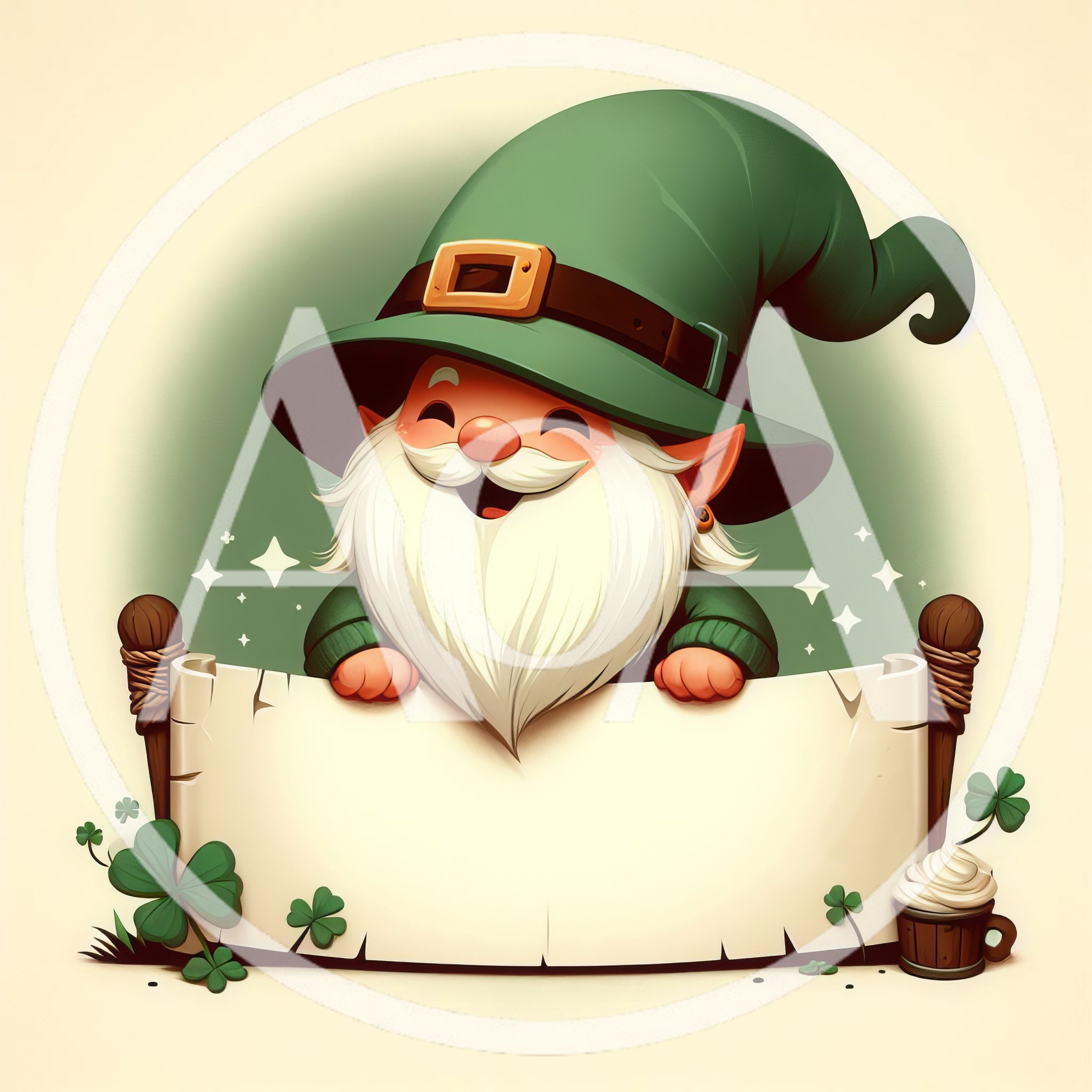 Happy Leprechaun Holding A Blank Parchment Scroll
